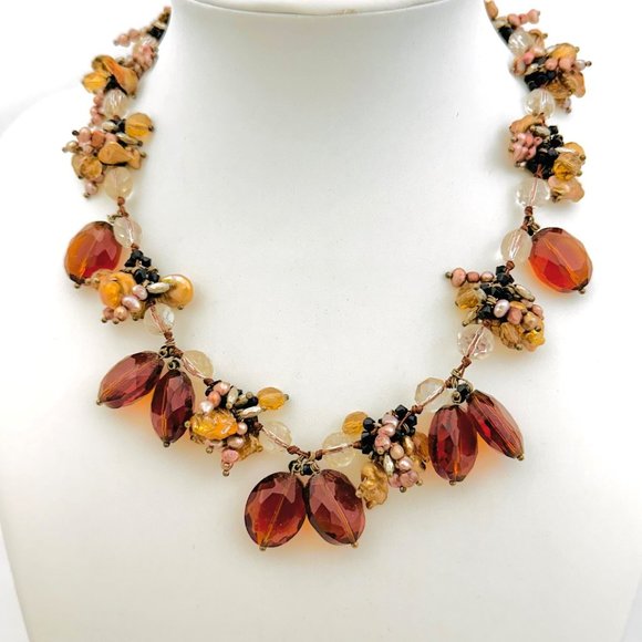 Cluster Necklace with Deep Amber Color Faceted Beads - J. Crew? - Picture 6 of 7